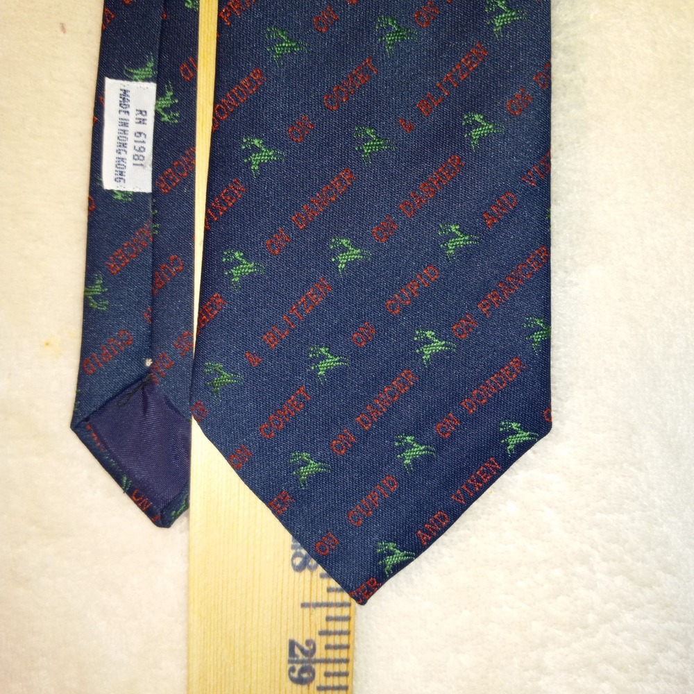 Gallery Originals NAVY Polyester CHRISTMAS HOLIDAY Reindeers names Necktie